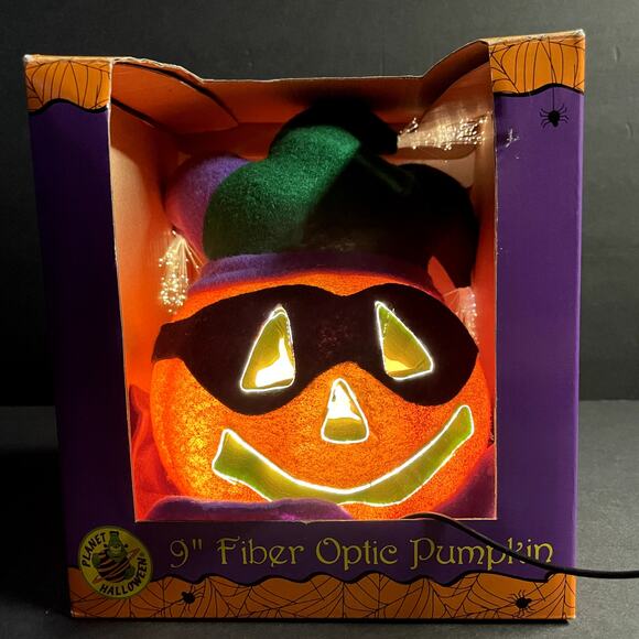 NEW Vintage 9" Fiber Optic Pumpkin Jester Planet Halloween - Picture 1 of 5